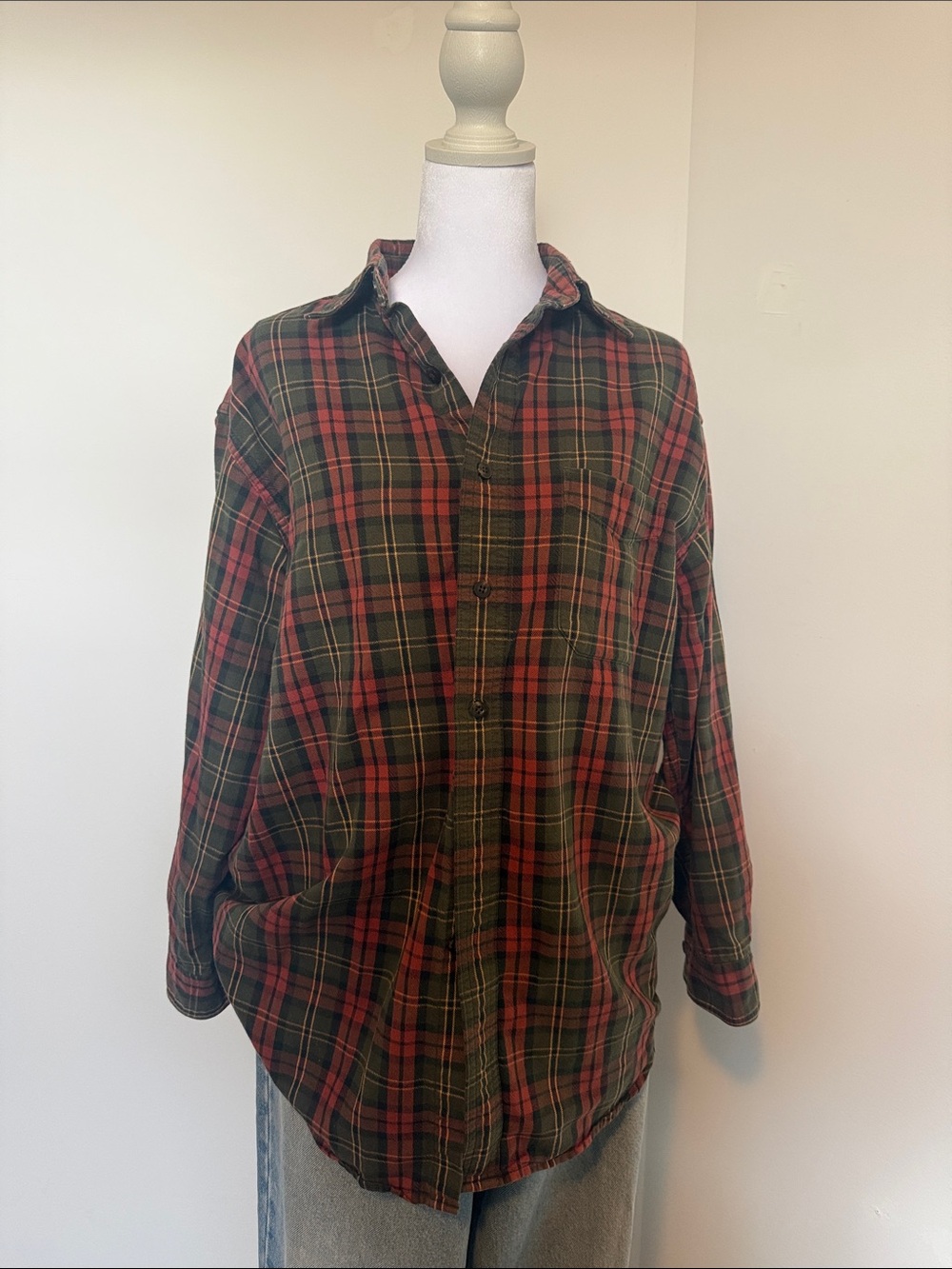 Vintage L.L.Bean Classic Men's Green & Red Plaid Button-Up Shirt